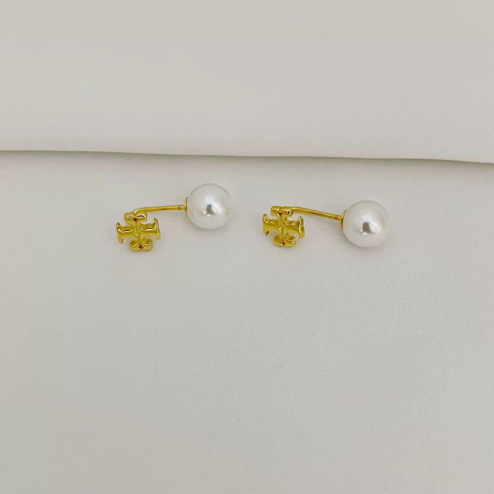 Tory Burch Pearl Initial Metal Earrings